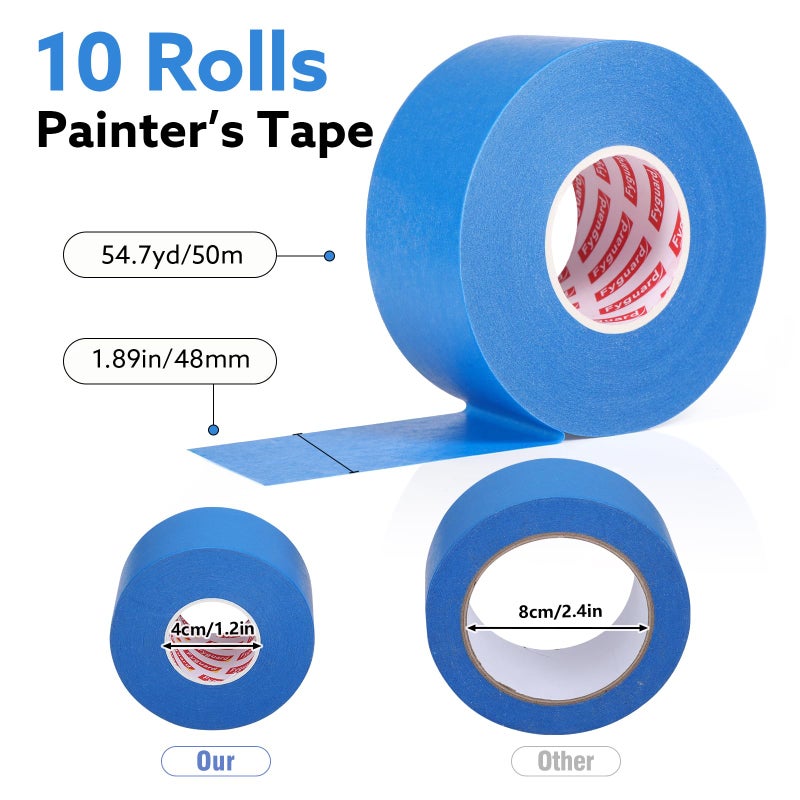 Fyguard 10 Rolls Painters Tape Blue Painters Tape 2 Inch Wide, General Purpose Masking Tape Bulk, 1.89 in x 55 Yd Blue Tape for Wall Painting Home Improvement DIY Crafts, Total 550 Yards - Image 2